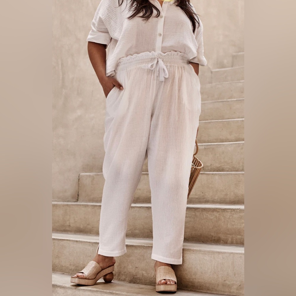 The Going Places Gauze Drawstring Pant - White Sand